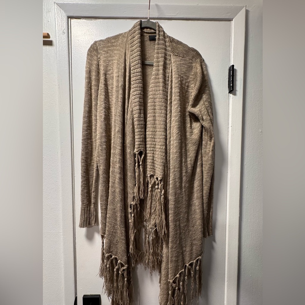 Cozy Tan Fringed Women's Sweater